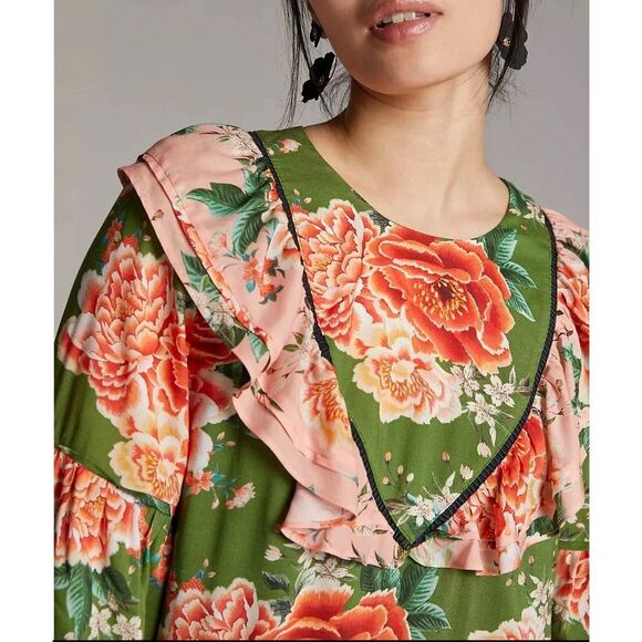 🌺 FARM Rio for Anthropologie Floral Ruffle Dress- Size Small - Picture 4 of 9